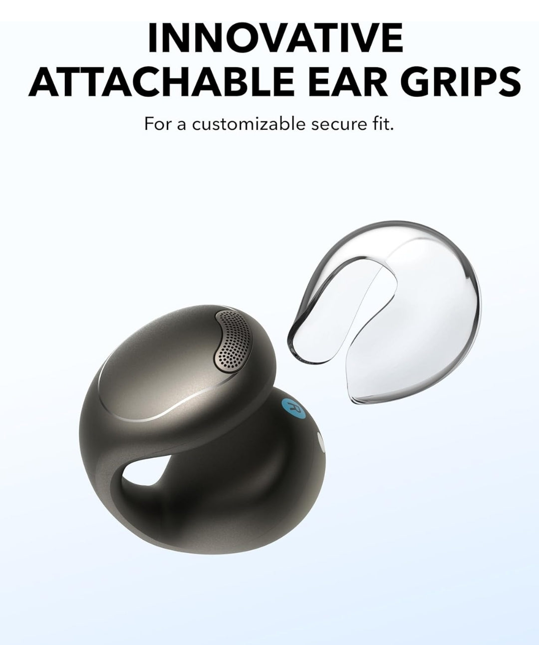Soundcore C40i by Anker, Open-Ear Earbuds, Clip-On Headphones, Flexible Joint Design, Button Controls, Lightweight Comfort, Stable Fit with Attachable Ear Grips, Expansive Drivers for Clear Sound