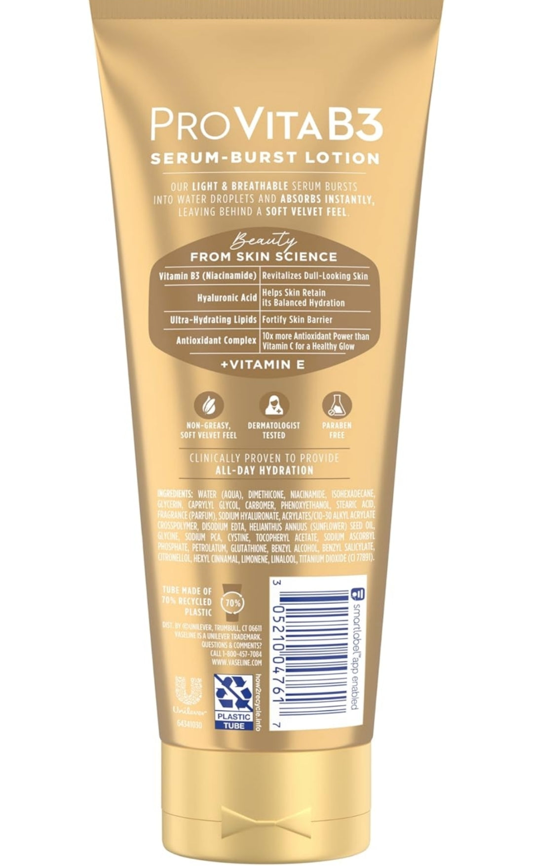 Vaseline Pro VitaB3 Serum Burst Lotion Luminous Glow Healthy, Glowing Skin, Lightweight 10x Antioxidant Power of Vitamin C with Vitamin B3, Hyaluronic Acid & Vitamin E, 7.5 Fl Oz