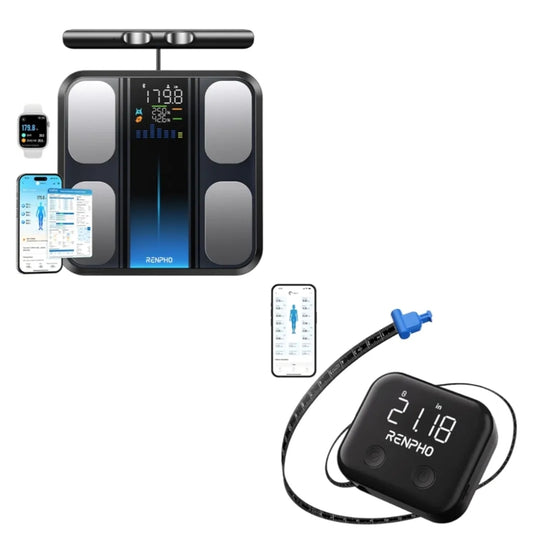 Bundle Scale for Body Weight and Fat Percentage and Smart Body Measuring Tape with App