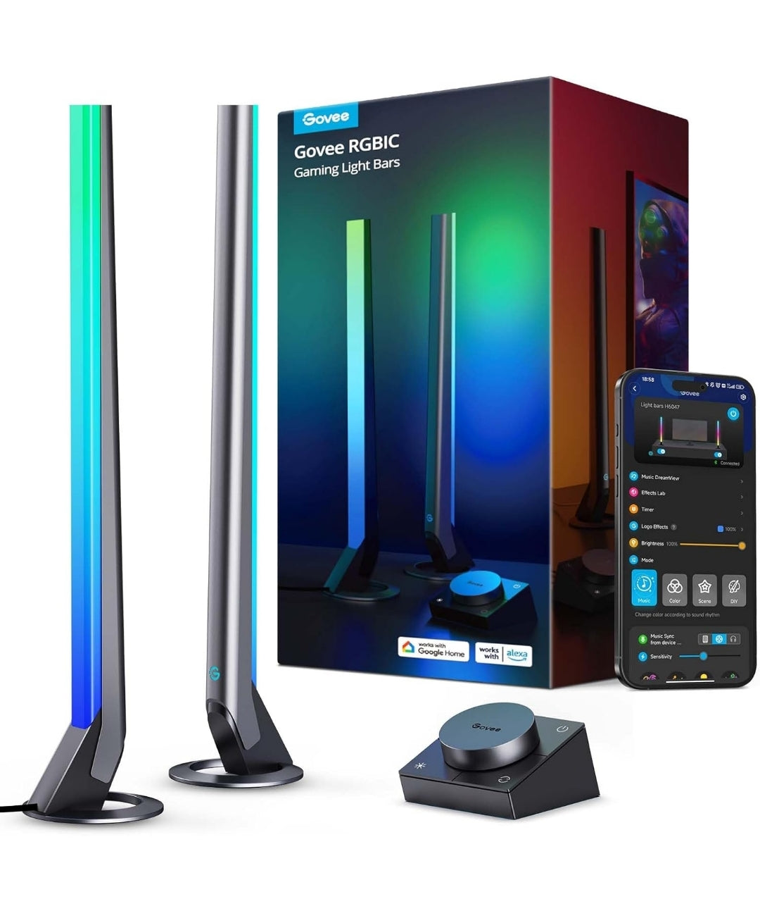 Govee RGBIC Gaming Light Bars H6047 with Smart Controller, Wi-Fi Smart LED Gaming Lights with Music Modes and 60+ Scene Modes Built, Works with Alexa & Google Assistant, Game Room Lights Decor