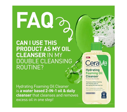 CeraVe Hydrating Foaming Oil Cleanser, Bevogtigende Reiniger met Squalane Olie + Hialuroonsuur + Ceramiede, Vir Droë tot Baie Droë Vel (236 ml)