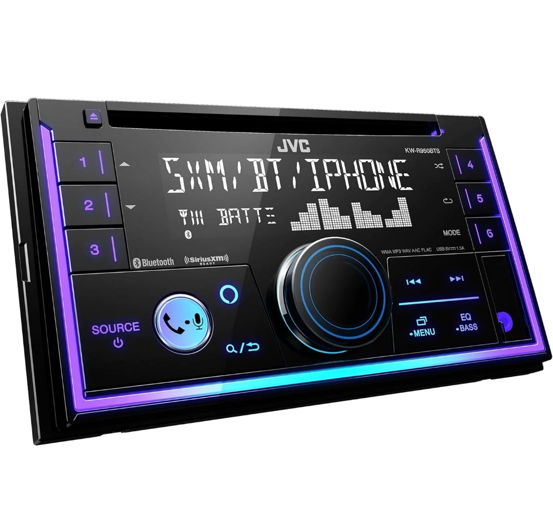 JVC KW-R950BTS Bluetooth Motorradio-ontvanger met USB-poort – LCD-skerm - AM/FM-radio - MP3-speler - Dubbel DIN – 13-band EQ (Swart)