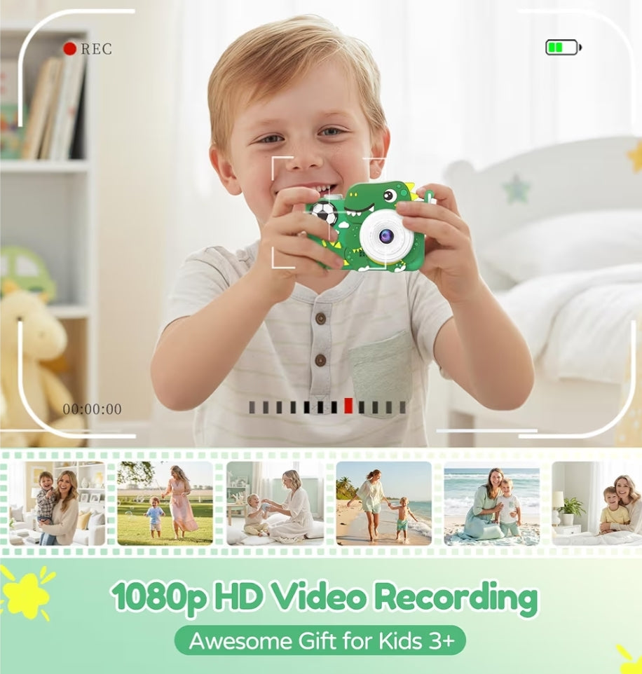 Kids Camera w/ Tripod & 32GB Card, 1080P HD Camera, Portable Toy - Green