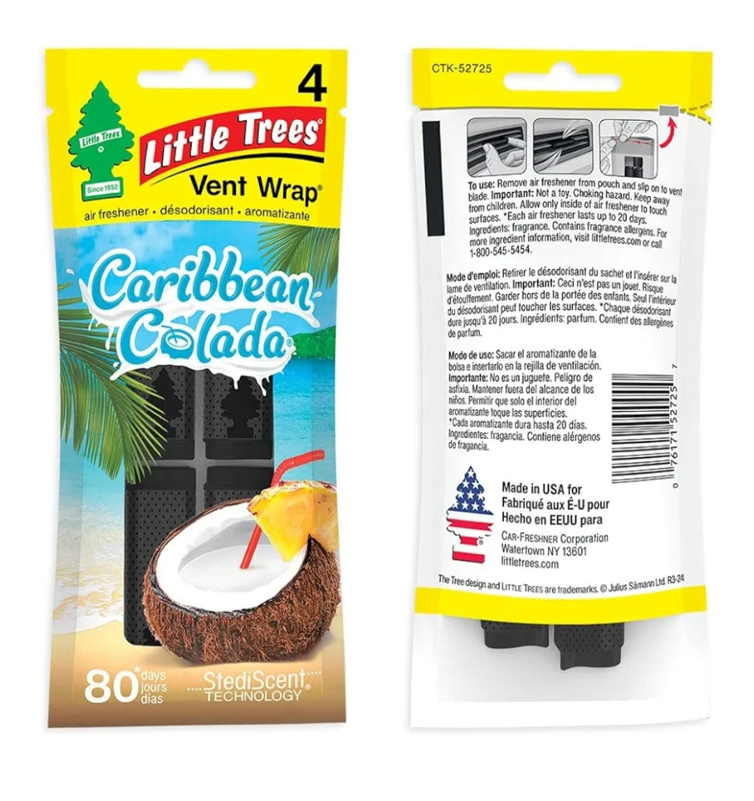 LITTLE TREES Motorlugverfrisser Langdurige Geur – Caribbean Colada, 4 Pakke (4 Telling)