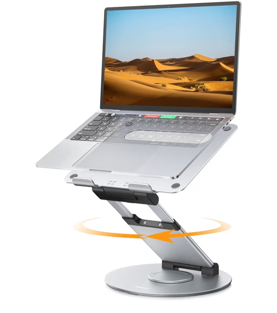 Teleskopiese 360 Roterende Skootrekenaarstaander vir lessenaar Verstelbare Hoogte Swivel Uittrekontwerp Ergonomiese Skootrekenaarverhoger Pas alle 10-17" – Silwer