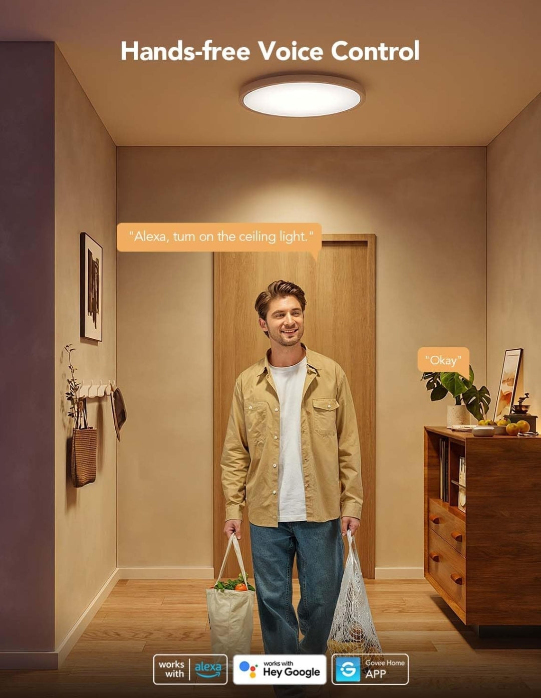 Govee Smart Ceiling Light, RGBIC LED Ceiling Light Fixture, 2400LM Flush Mount Light Fixture, DIY Colors, Works with Alexa, 2200K-6500K Ceiling Lights for Bedroom, Living Room, 12 Inch, 2 Packs