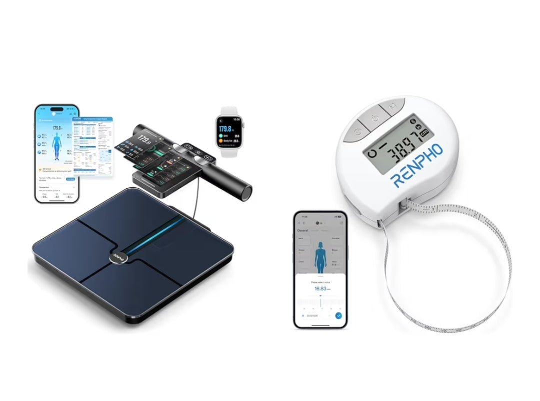 Bundle Body Measuring Tape with App and Smart Scale for Body Weight, 8-Electrode Body Composition Scale with BMI, Body Fat, Muscle Mass