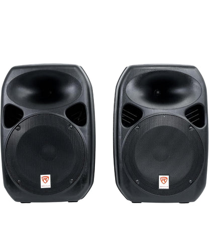 Rockville RPG122K 12" 600W Draagbare Klankstelsel, 3-Kanaal menger Bluetooth, Sluit Mikrofoon, Staanders, Kabels BUNDEL in