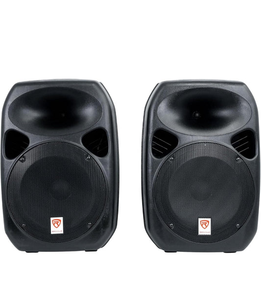 Rockville RPG122K 12" 600W Draagbare Klankstelsel, 3-Kanaal menger Bluetooth, Sluit Mikrofoon, Staanders, Kabels BUNDEL in