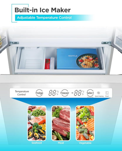 BLACK+DECKER 16 Kub. Vt. Franse Deur Yskas met Ingeboude Ysmaker, Volgrootte Yskas met Ondergemonteerde Vrieslaai, ENERGY STAR gesertifiseer, Wit