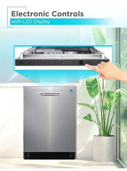 BLACK+DECKER 24" Designer Series Ingeboude Skottelgoedwasser, 14 Plekinstelling Kapasiteit met Vlekvrye Staalbad, 6 Wasprogramme en Slim Wasstelsel, Lae Geraas, ENERGY STAR Gesertifiseer, BDW400MS