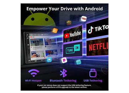 7" Android Dubbel DIN Motorstereo, Koordlose CarPlay & Android Auto, Wi-Fi/Bluetooth/USB Raakskerm Motorradio, Trukamera, MirrorLink, DSP/FM/AM/SWC