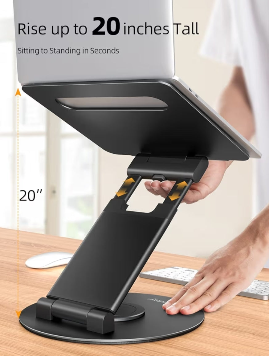 Teleskopiese 360 Roterende Skootrekenaarstaander vir lessenaar Verstelbare Hoogte Swivel Uitskuifontwerp Staander Pas Alle 10-17" Skootrekenaars - Swart