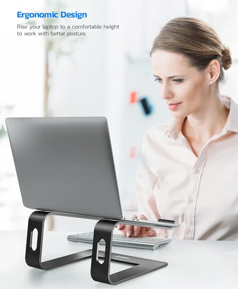 Ergonomiese Aluminium Rekenaarstaander, Afneembare Opstaan-Houerversoenbaar m/ MacBook Air Pro, Dell XPS, HP, 10-15.6”