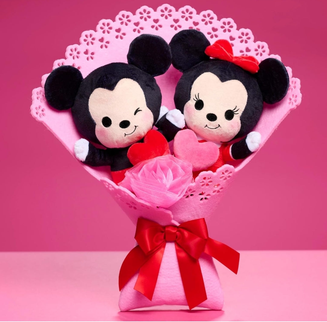 Just Play Disney Valentine’s 13.5" Bouquet w/ Medium Mickey Mouse and Minnie Mouse Plush Stuffed Animals Collectible Plush Hearts