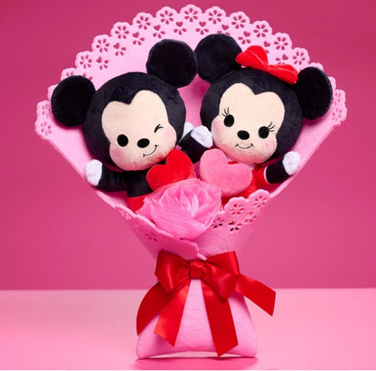 Just Play Disney Valentine’s 13.5" Bouquet w/ Medium Mickey Mouse and Minnie Mouse Plush Stuffed Animals Collectible Plush Hearts