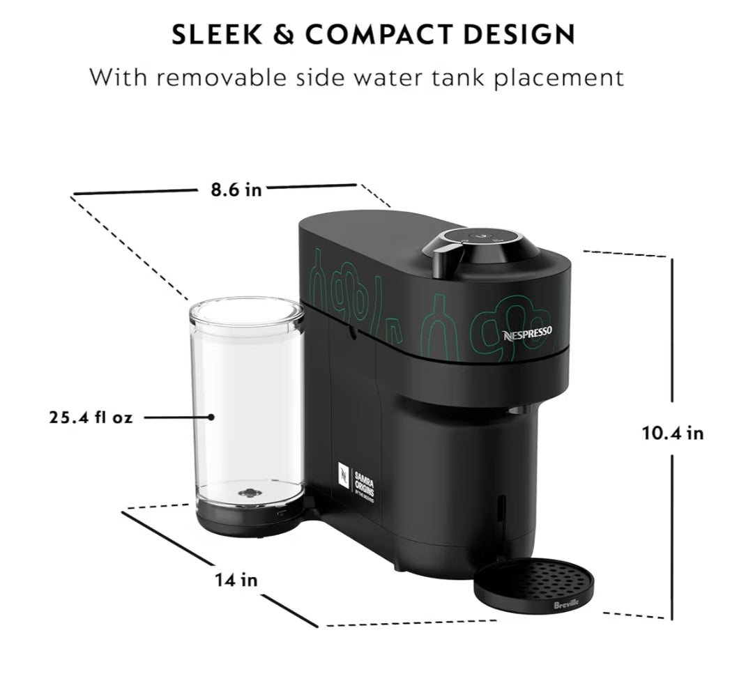 Nespresso Vertuo Pop+ Koffie- & Espressovervaardiger deur Breville + Aeroccino3 Melkskuimer met 20 Kapsules Koffiepeule