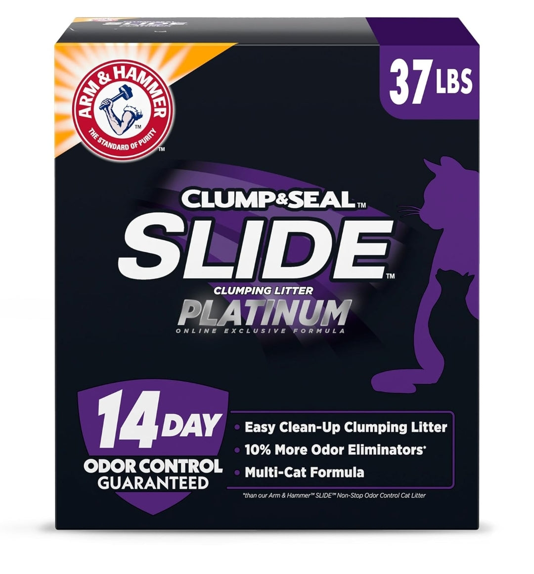ARM & HAMMER Clump & Seal SLIDE Platinum Multi-Cat Clumping Litter, Easy Clean, Superior Odor Control - 37 Lbs