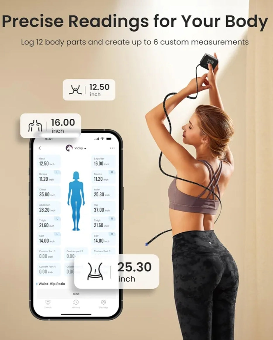 Smart Scale for Body Weight with 7-in-1 Large Display and Rechargeable Smart Body Measuring Tape