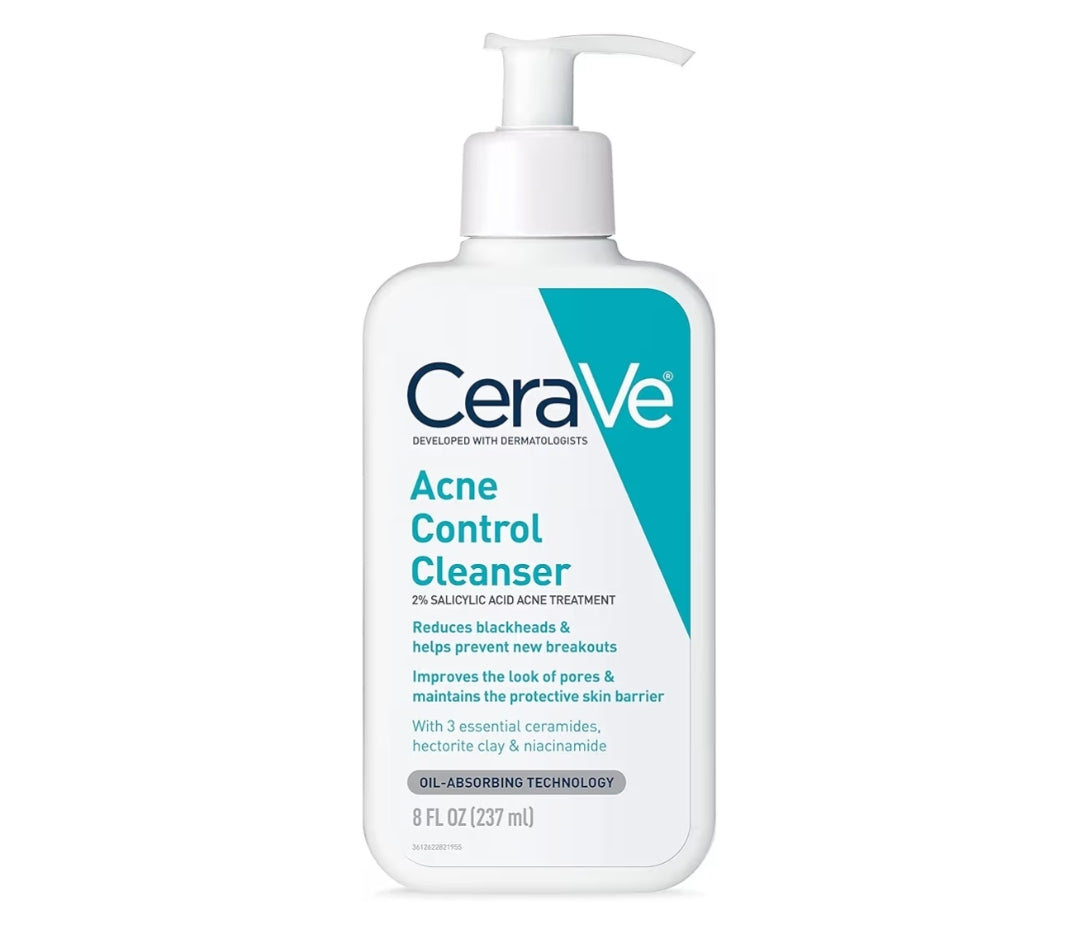 CeraVe Akneebehandeling Gesigswas, Salisielsuur Reiniger met Suiwerende Klei, Niasienamied, en Seramiede (8 fl. os.)