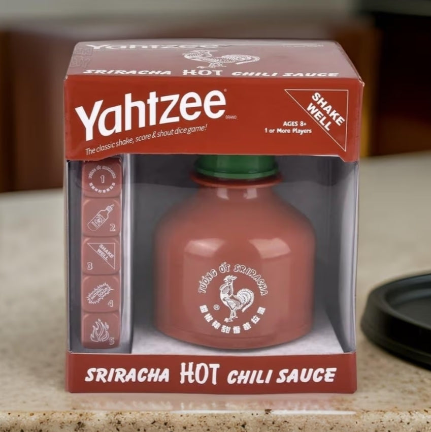 YAHTZEE: Sriracha Collectible Sriracha Bottle Dice Cup - Classic Dice Game Based on The Popular Hot Sauce Sriracha