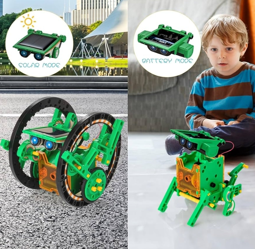 14-in-1 Solar Robot Kit Educational STEM Science Toy, DIY Solar Power Building Kit - Robotic Set Toys (Green)