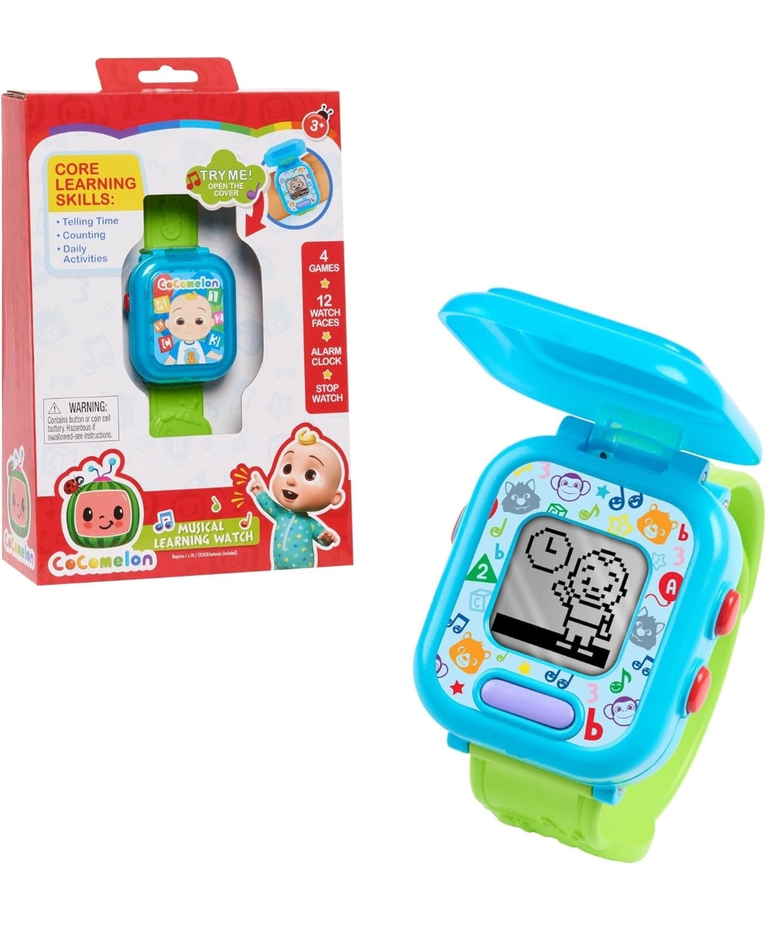 CoComelon JJ’s Learning Smart Watch Toy for Kids with 3 Education-Based Games, Alarm Clock, and Stop Watch, Kids Toys for Ages 3 Up by Just Play