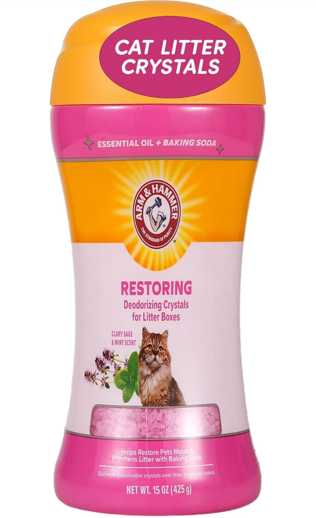Arm & Hammer Restoring Cat Litter Box Deodorizing Crystals, Clary Sage & Mint Scent Cat Essentials (15oz)