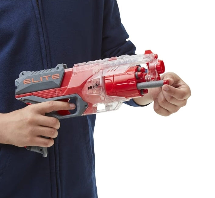 NERF Elite Disrupter Blaster - 6-Dart Rotating Drum - Slam Fire (Translucent Red)