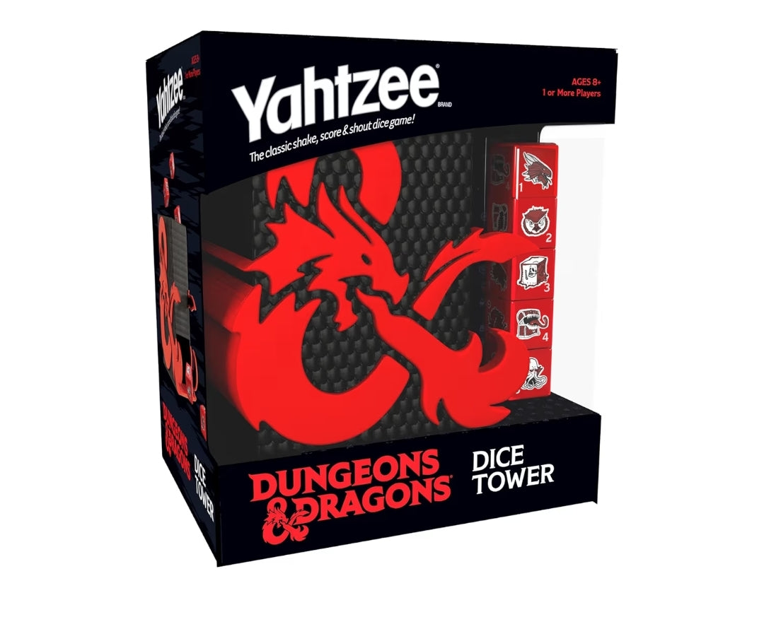 YAHTZEE: Dungeons & Dragons | Collectible Dice Tower | Dice Featuring Dragon, Owl Bear, Gelatinous Cube, Mimic, Mind Flayer, and Beholder