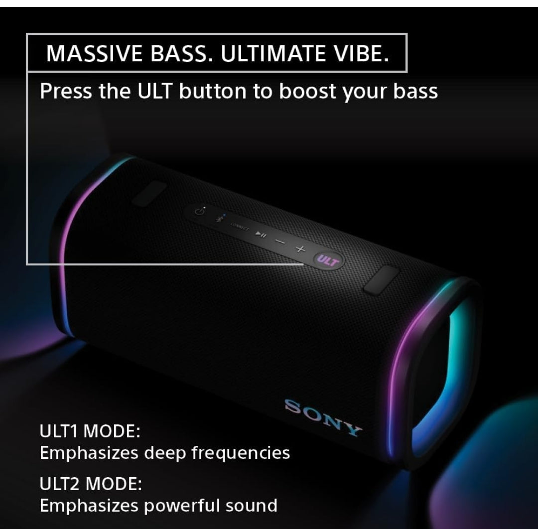 Sony ULT Field 5 Draagbare Bluetooth-luidspreker, IP67 Waterdig, Stofdig en Roeswerend met Verbeterde Bas, 25 Uur Battery, 360° Partytjie-lig, en Skouerband - Swart