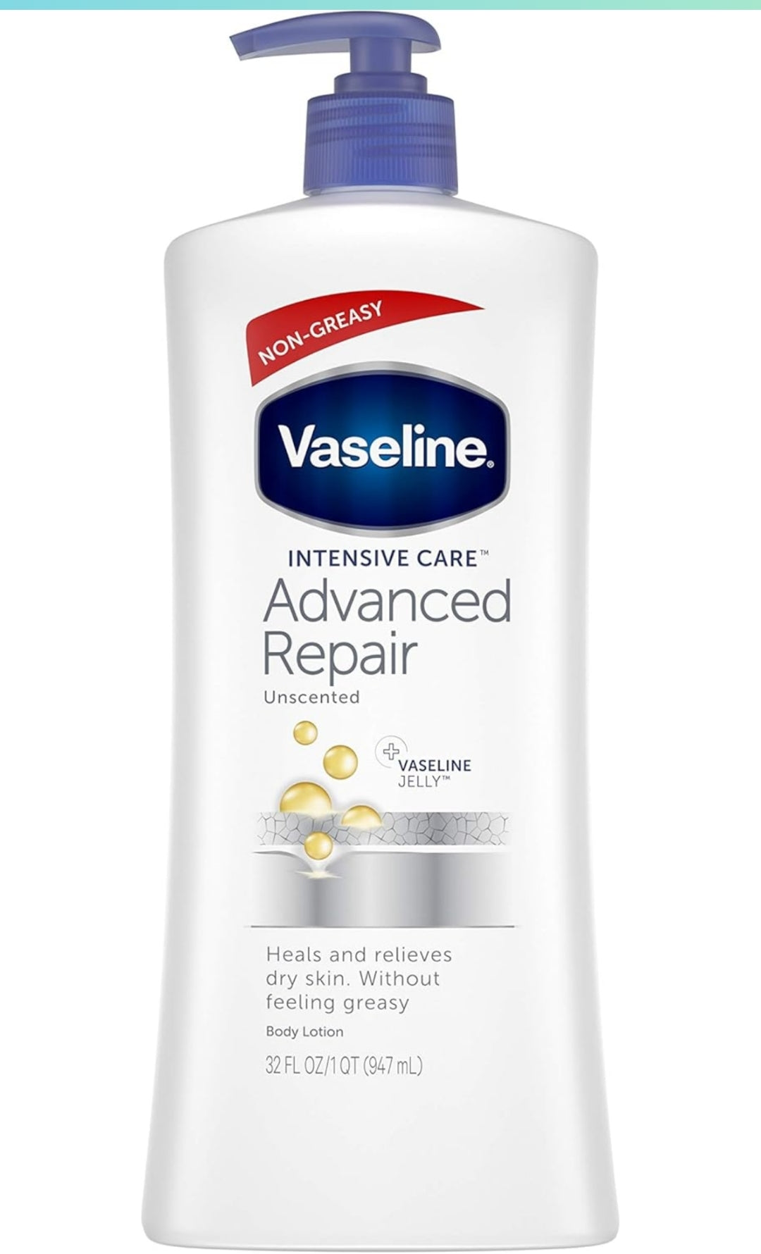 Vaseline Intensive Care Body Lotion Advanced Repair Unscented for Dry Skin Lotion Made with Ultra-Hydrating Lipids + Vaseline Jelly to Repair Extremely Dry Skin 32 Oz