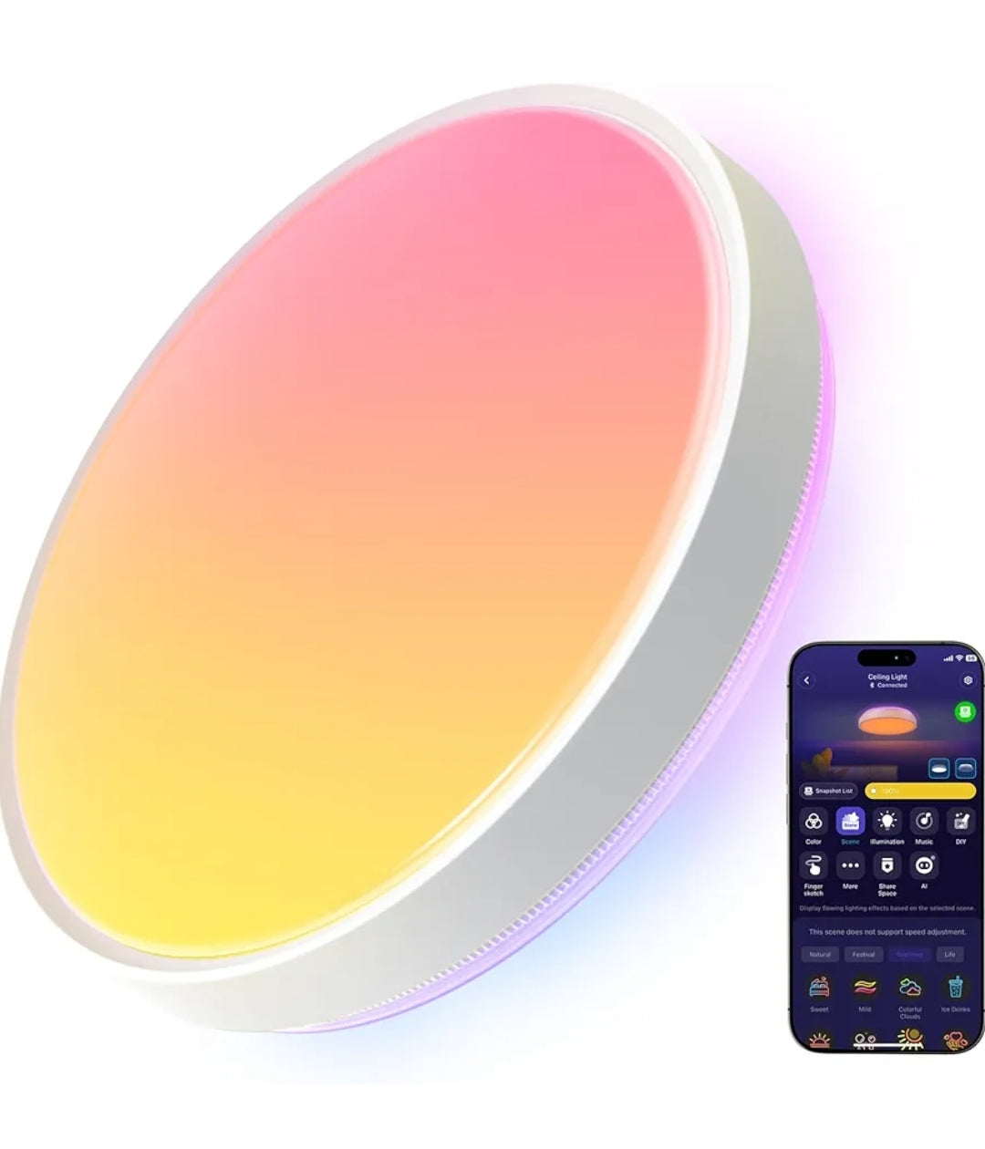 Govee Smart Ceiling Light 4300LM, RGBIC LED Ceiling Light Fixture Works with Matter, Flush Mount Light Fixture, DIY Colors, 2700K-6500K Ceiling Lights for Bedroom, Living Room, 15 Inch, 1 Pack