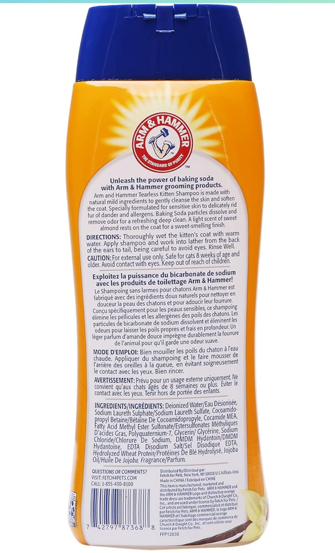 Arm & Hammer Tearless Kitten Shampoo for Cats Natural Cat Shampoo for Odor Control (20Oz)  (Pack of 1)