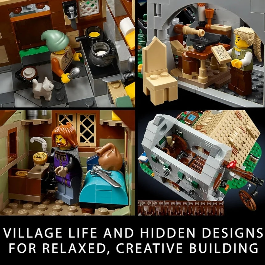 LEGO Icons Middeleeuse Dorpsplein Boustel vir Volwassenes - Kantoor- of Rakversiering vir Mans en Vroue, Ouderdomme 18+ Jaar - Met 8 Middeleeuse Minifigure - Geskenk vir Verjaarsdae - 10332