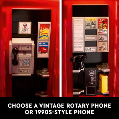 LEGO Ideas Red London Telephone Box Model - London Phone Booth and Cell Phone Holder for Build and Display (21347)