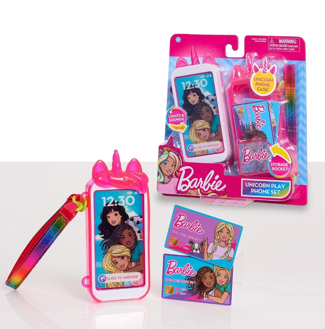 Barbie Unicorn Play Phone Set with Lights and Sounds, Unicorn Phone Case and Wristlet, Toy Cell Phone for Kids, Kids Toys for Ages 3 Up by Just Play