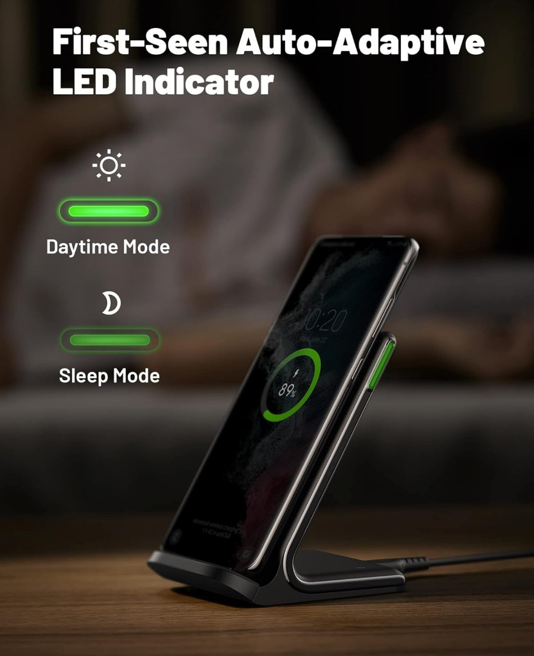 INIU Wireless Charger, 15W Fast Qi Certified Wireless Charging Station with Sleep-Friendly Adaptive Light Compatible with iPhone 16 15 14 13 Pro XS 8 Plus Samsung Galaxy S25 S24 S23 Note 20 Google etc