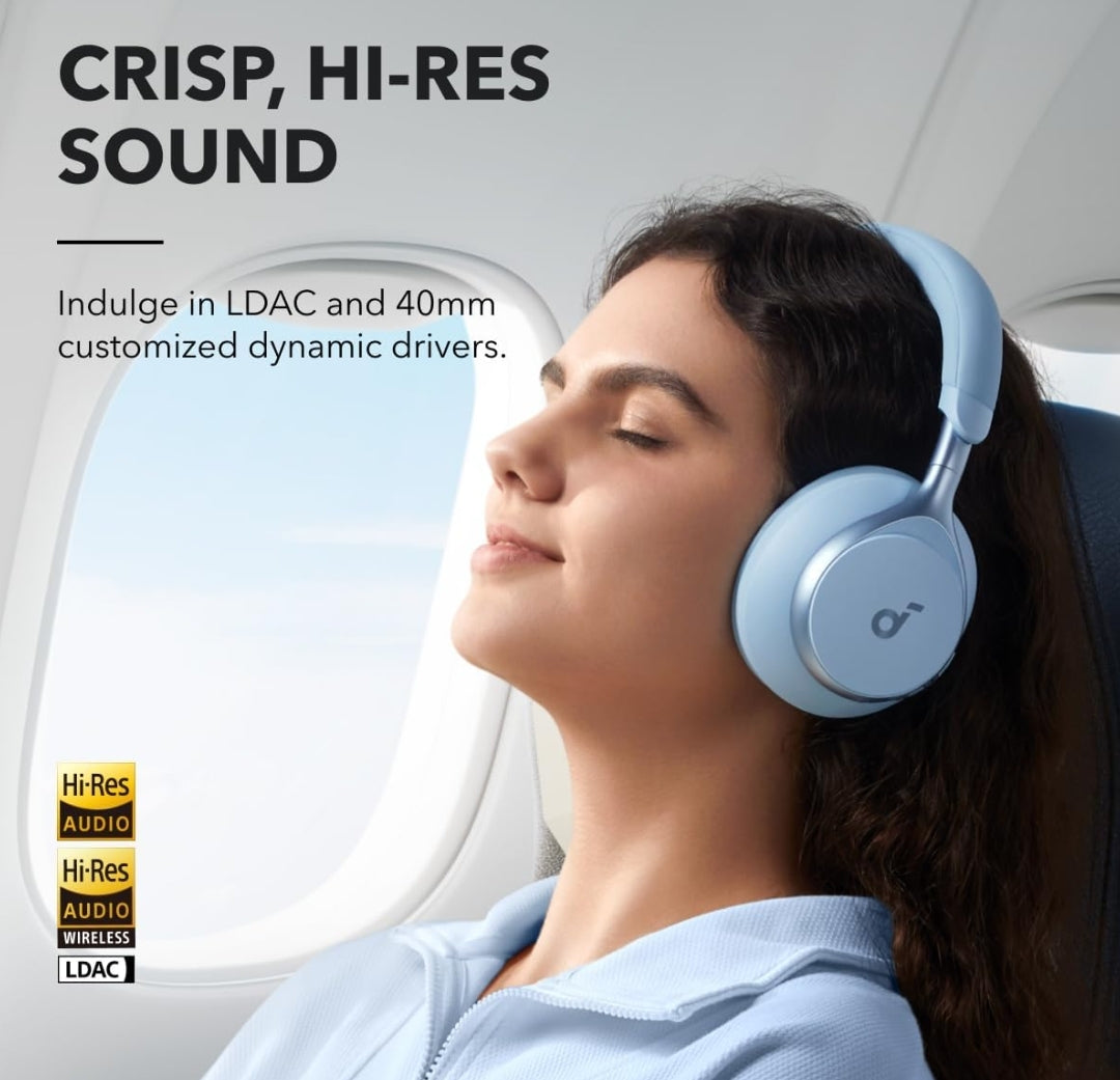 Soundcore by Anker, Space One, Active Noise Cancelling Headphones, 2X Stronger Voice Reduction, 40H ANC Playtime, App Control, LDAC Hi-Res Wireless Audio, Comfortable Fit, Clear Calls, Bluetooth 5.3