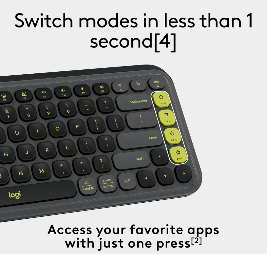 Logitech POP ICON Keys Wireless Bluetooth Keyboard, Comfortable Typing, Programmable Keys, Easy-Switch Between up to 3 Devices, for Laptop, Tablet, PC – Graphite and Green