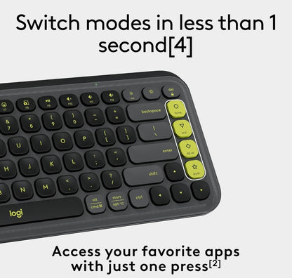 Logitech POP ICON Keys Draadlose Bluetooth-sleutelbord, Gerieflike Tik, Programmeerbare Sleutels, Maklike Wissel tussen tot 3 Toestelle, vir Skootrekenaar, Tablet, Rekenaar – Grafiet en Groen