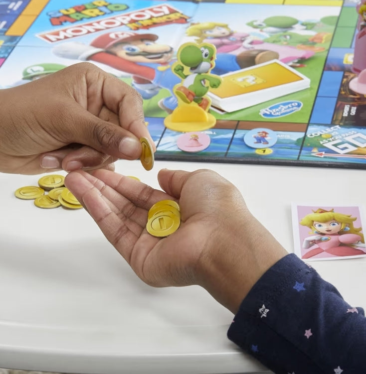 Monopoly Junior Super Mario Edition Board Game - Explore The Mushroom Kingdom as Mario, Peach, Yoshi, or Luigi
