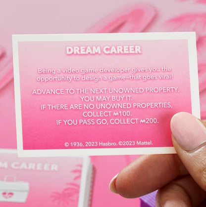 Monopoly: Barbie Edition Board Game with 6 Barbie-Themed Pink Zinc Tokens