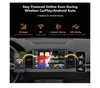 Ultra Nuwe 7" QLED Dubbel Din Kar Stereo, 8-Kern 6G+128G, Draadlose CarPlay & Android Auto, 4G LTE/WiFi, 4 * 49W Versterker, 2 Bluetooth