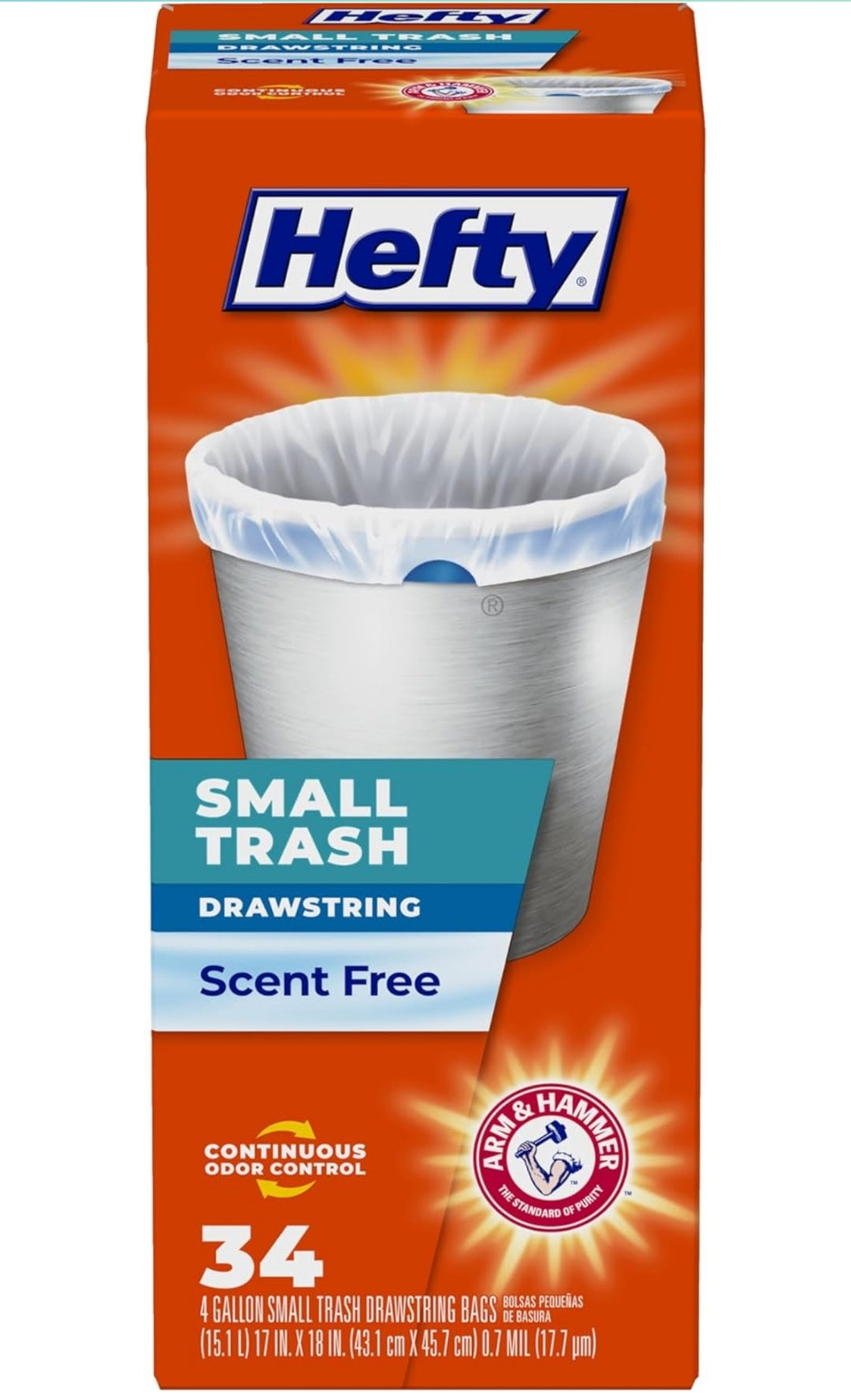 Hefty Small Garbage Bags, Unscented - 4 Gallon (34 CT)