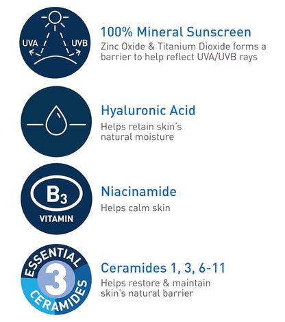 CeraVe 100% Minerale Sonbrandroom SPF 50, Gesigsonbrandroom met Sinksoksied en Titaandioksied, Hialuronzuur + Niasienamied Reisgrootte (2.5 oz)
