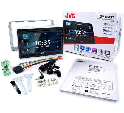 JVC KW-M56BT Apple CarPlay Android Auto Multimedia Speler m/ 6.8" Kapasitiewe Raakskerm, Bluetooth Oudio en Hands-Free Oproepe, MP3 Speler, Dubbel DIN, 13-Band EQ, SiriusXM, AM/FM Motorradio