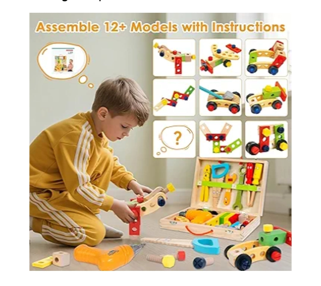 Kids Tool Set w/ Electric Drill & DIY Stickers, Toddler Tool Set for Kids Ages 3-5 Year Old Boys Girls - Construction Toys