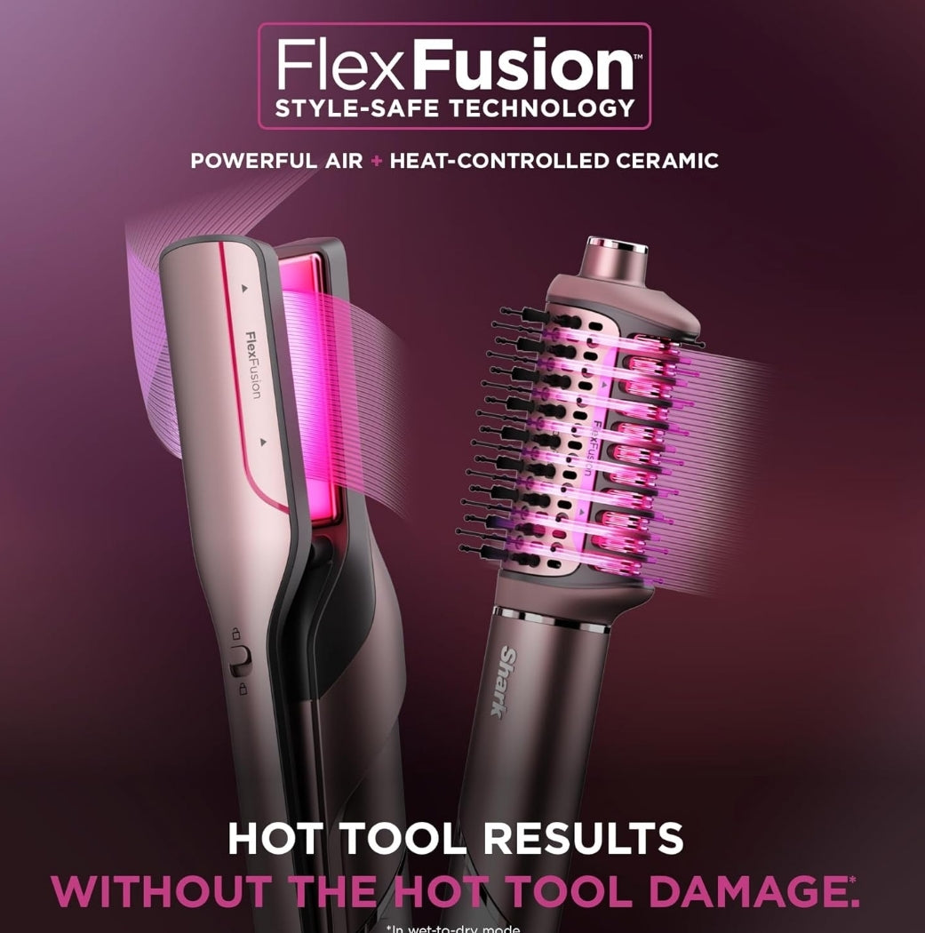 Shark FlexFusion Hair Straightener & Powerful Hair Dryer with Fusion Brush - NEW