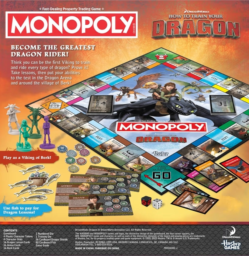 Monopoly DreamWorks How to Train Your Dragon Edition Board Game - Fun Family Games for Kids, Teens & Adults